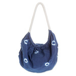 Cotton hobo shoulder bag, 'Indigo Sensations' - Abstract Patterned Indigo Cotton Hobo Shoulder Bag