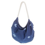 Cotton hobo shoulder bag, 'Indigo Sensations' - Abstract Patterned Indigo Cotton Hobo Shoulder Bag
