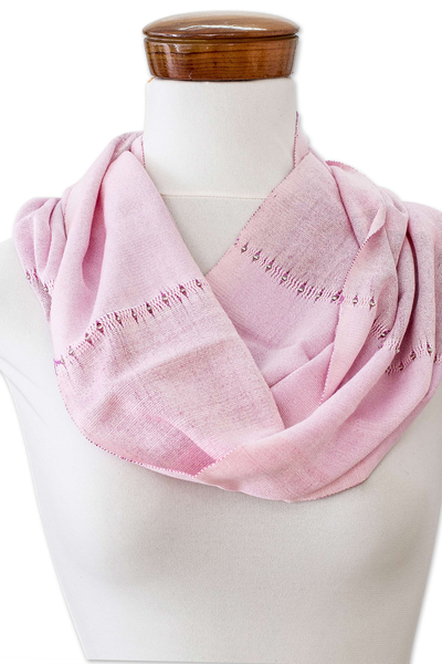 Cotton beaded infinity scarf, 'Endless in Pastel Pink' - Hand-Woven Cotton Beaded Infinity Scarf in Pastel Pink Hues