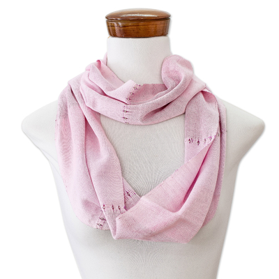 Cotton beaded infinity scarf, 'Endless in Pastel Pink' - Hand-Woven Cotton Beaded Infinity Scarf in Pastel Pink Hues