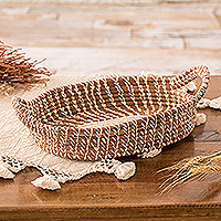 Natural fiber basket, 'Natural Silhouettes' (large) - Handcrafted Oval Natural Fiber Basket from Guatemala (Large)