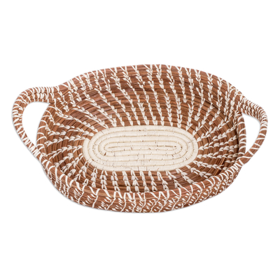 Natural fiber basket, 'Natural Silhouettes' (large) - Handcrafted Oval Natural Fiber Basket from Guatemala (Large)