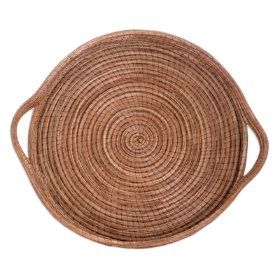 Natural fiber basket, 'Fresh Leaf' (large) - Handcrafted Round Natural Fiber Basket in Brown (Large)
