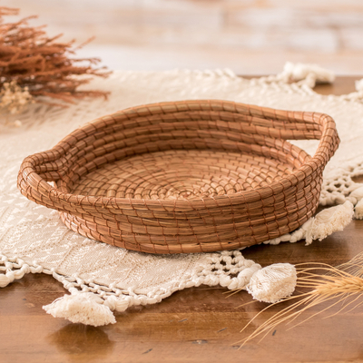 Natural fiber basket, 'Fresh Leaf' (small) - Handcrafted Round Natural Fiber Basket in Brown (Small)