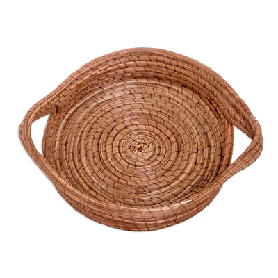 Cesta de fibras naturales, (pequeña) - Cesta redonda hecha a mano de fibra natural en color marrón (pequeña)