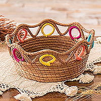 Natural fiber basket, 'Culture of Colors' - Handcrafted Colorful Natural Fiber Basket Made in Guatemala