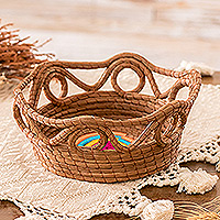 Natural fiber basket, 'Pine Festival' - Handcrafted Natural Fiber Basket with colourful Accents