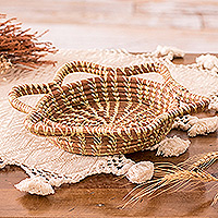 Natural fiber basket, 'Stellar' - Handcrafted Brown Natural Fiber Basket from Guatemala