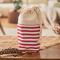 Cotton drawstring coffee bag, 'Caffeine Fix' - Reusable Handwoven Striped Cotton Drawstring Coffee Bag