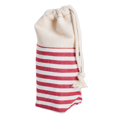 Cotton drawstring coffee bag, 'Caffeine Fix' - Reusable Handwoven Striped Cotton Drawstring Coffee Bag