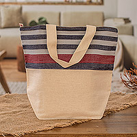 Reversible cotton tote bag, 'Sailor' - Hand-Woven Reversible Cotton Tote Bag with Colorful Stripes