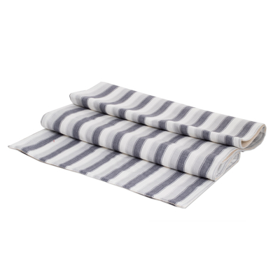Tischläufer aus Baumwolle - Handgewebter Tischläufer aus Baumwolle mit grauen und weißen Streifen