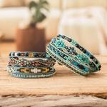 Beaded wrap bracelets, 'Lake Beauty' (pair) - 2 Hand-Woven Beaded Wrap Bracelets in Blue and Turquoise