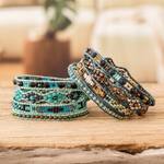 Beaded wrap bracelets, 'Lake Beauty' (pair) - 2 Hand-Woven Beaded Wrap Bracelets in Blue and Turquoise