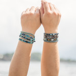 Beaded wrap bracelets, 'Lake Beauty' (pair) - 2 Hand-Woven Beaded Wrap Bracelets in Blue and Turquoise
