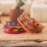 Positive energy bracelets, 'Protection and Joy' (pair) - Two Handcrafted Beaded Positive Energy Long Wrap Bracelets