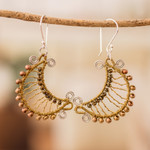 Crystal and glass beaded dangle earrings, 'Glory of the Moon' - Moon-Shaped Crystal and Glass Beaded Dangle Earrings