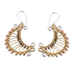 Crystal and glass beaded dangle earrings, 'Glory of the Moon' - Moon-Shaped Crystal and Glass Beaded Dangle Earrings