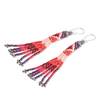 Wasserfall-Ohrringe aus Kristall- und Glasperlen - Rote und rosa Kristall- und Glasperlen-Wasserfall-Ohrringe