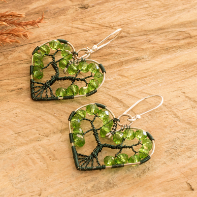 Pendientes colgantes con cuentas de cristal y cristal - Pendientes colgantes de cuentas verdes en forma de corazón con temática de la naturaleza