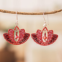 Crystal and glass beaded dangle earrings, 'Passion Lotus'