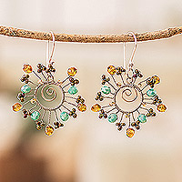 Beaded dangle earrings, 'Beaming Sun' - Crystal & Glass Beaded Dangle Earrings with 925 Silver Hooks