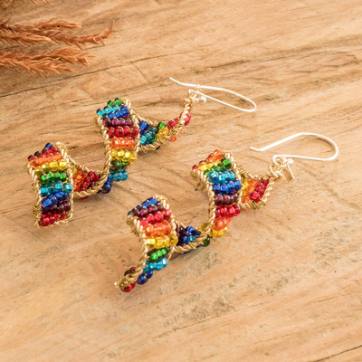 Beaded dangle earrings, 'Rainbow Fiesta' - Handmade Colorful Crystal & Glass Beaded Dangle Earrings