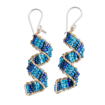 Perlenohrringe - Handgefertigte Ohrhänger aus Kristall- und Glasperlen in Blau