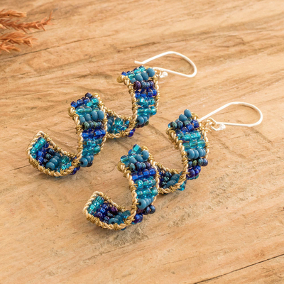 Beaded dangle earrings, 'Blue Fiesta' - Handmade Crystal & Glass Beaded Dangle Earrings in Blue