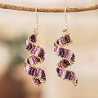 Beaded dangle earrings, 'Purple Fiesta' - Handmade Crystal & Glass Beaded Dangle Earrings in Purple