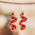 Beaded dangle earrings, 'Red Fiesta' - Handmade Crystal & Glass Beaded Dangle Earrings in Red