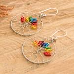 Beaded dangle earrings, 'Colorful Tree' - Handmade Crystal & Glass Beaded Tree of Life Dangle Earrings