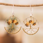 Beaded dangle earrings, 'Golden Tree' - Tree of Life Dangle Earrings with Crystal and Glass Beads