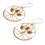 Beaded dangle earrings, 'Golden Tree' - Tree of Life Dangle Earrings with Crystal and Glass Beads
