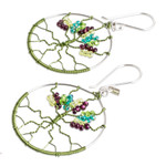 Crystal and glass beaded dangle earrings, 'Roots of Vitality in Green' - Tree-Themed Green Crystal and Glass Beaded Dangle Earrings