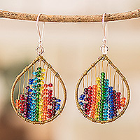 Pendientes colgantes con cuentas de cristal - Pendientes colgantes con cuentas de vidrio en tonos arcoíris