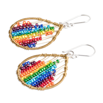 Glass beaded dangle earrings, 'Rainbow Contrasts' - Glass Beaded Dangle Earrings in Rainbow Hues