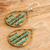 Glass beaded dangle earrings, 'Aqua Contrasts' - Glass Beaded Dangle Earrings in Aqua and Golden