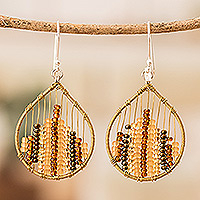 Glass beaded dangle earrings, 'Glowing Contrasts' - Glass Beaded Dangle Earrings in Warm Hues
