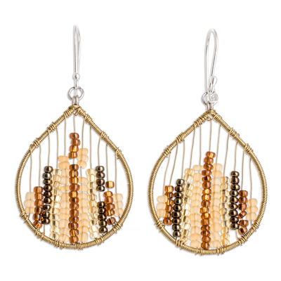 Glass beaded dangle earrings, 'Glowing Contrasts' - Glass Beaded Dangle Earrings in Warm Hues