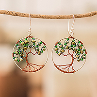 Pendientes colgantes con cuentas de cristal y vidrio, 'Fruits of Hope' - Pendientes colgantes con cuentas de vidrio y cristal verde con temática de árbol