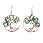Crystal and glass beaded dangle earrings, 'Fruits of Hope' - Tree-Themed Green Crystal and Glass Beaded Dangle Earrings