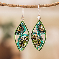 Crystal and glass beaded dangle earrings, 'Refreshing Leaves' - Green and Turquoise Crystal and Glass Beaded Dangle Earrings