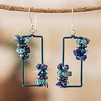 Lapis lazuli beaded dangle earrings, 'Precious Intellect' - Blue Lapis Lazuli Crystal & Glass Beaded Dangle Earrings