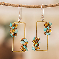 Aquamarine beaded dangle earrings, 'Precious Aqua' - Handmade Aquamarine Crystal & Glass Beaded Dangle Earrings