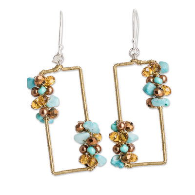 Aquamarine beaded dangle earrings, 'Precious Aqua' - Handmade Aquamarine Crystal & Glass Beaded Dangle Earrings