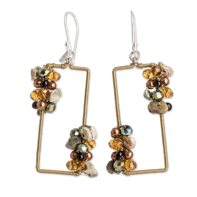 Jasper beaded dangle earrings, 'Precious Sunshine' - Golden Jasper Crystal & Glass Beaded Dangle Earrings