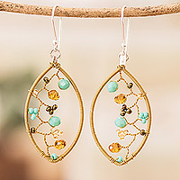 Crystal and glass beaded dangle earrings, 'Glorious Crystal Web' - Golden-Toned Crystal and Glass Beaded Dangle Earrings