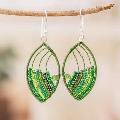 Beaded dangle earrings, 'Fashionable Green' - Handmade Crystal & Glass Beaded Dangle Earrings in Green
