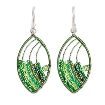 Beaded dangle earrings, 'Fashionable Green' - Handmade Crystal & Glass Beaded Dangle Earrings in Green